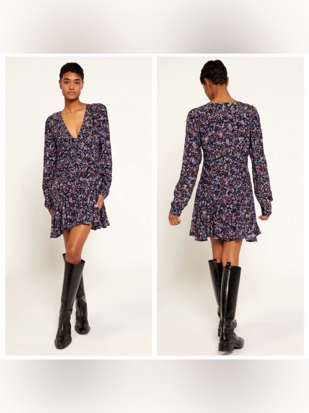 joie rowley long sleeve printed ruffle mini dress nwot